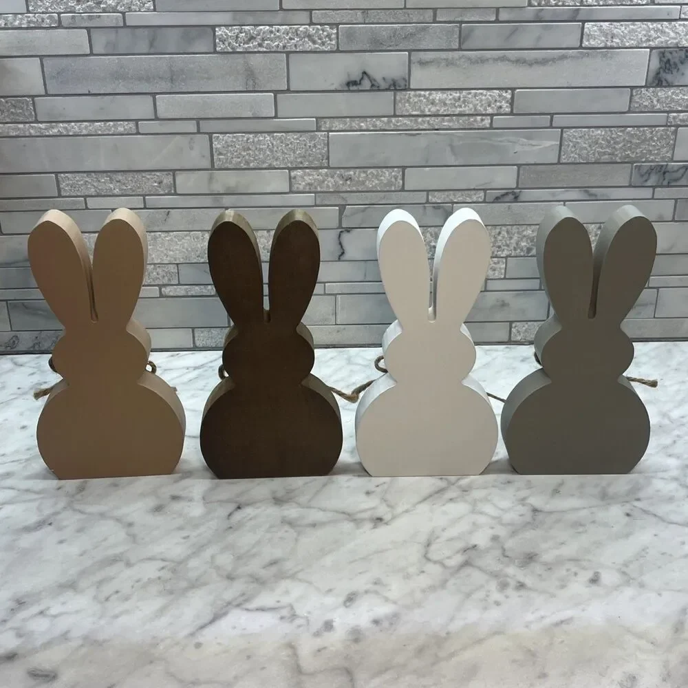 4 Pieces Easter Bunny Decorations Wooden Bunny Table Decor Spring Easter Rabbit